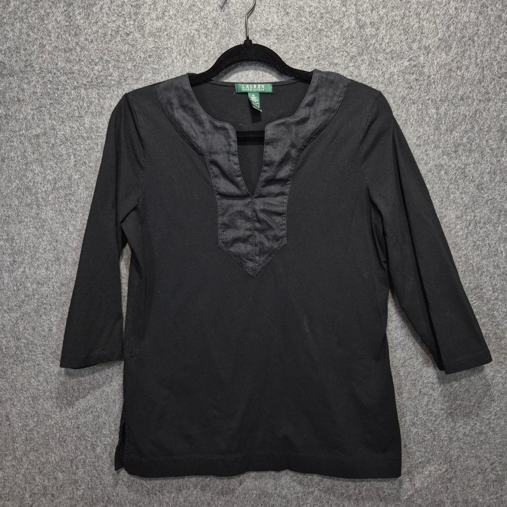 Lauren Ralph Lauren M Top 100% Cotton 3/4 Sleeve Boho Chic Hippie Granola Y2K